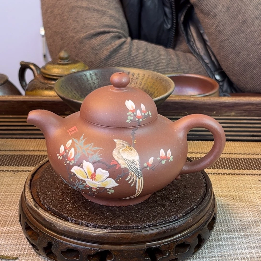 茶壶紫砂底槽清泥绘220cc