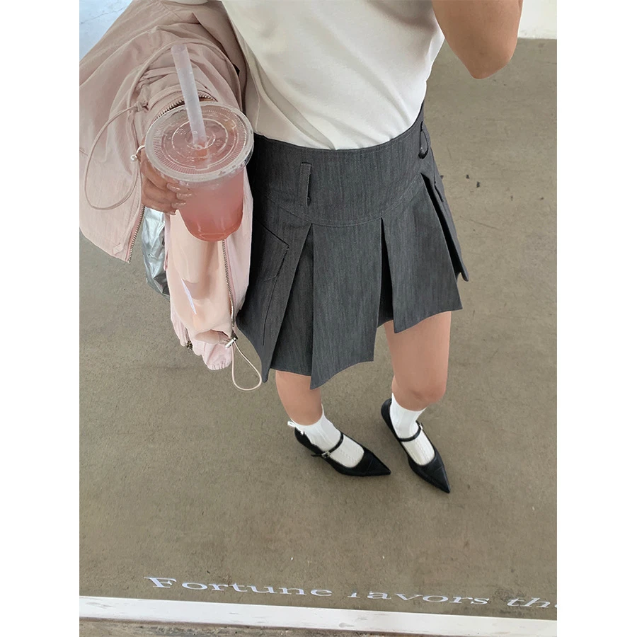 百褶裙白色短裙不褪色口袋夏季厚款半身裙短款小众不规则高腰裙子