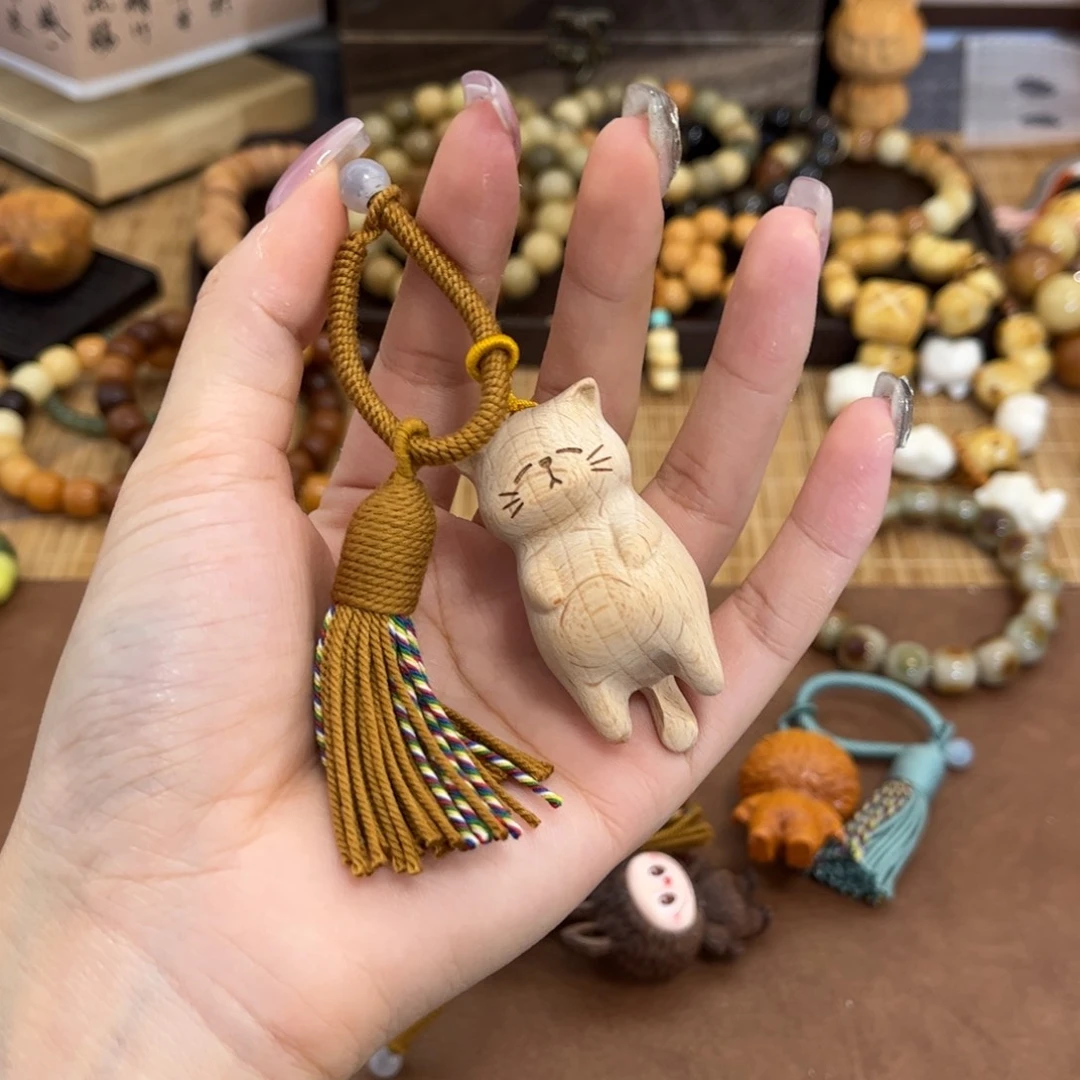 榉木吊坠小猫包挂