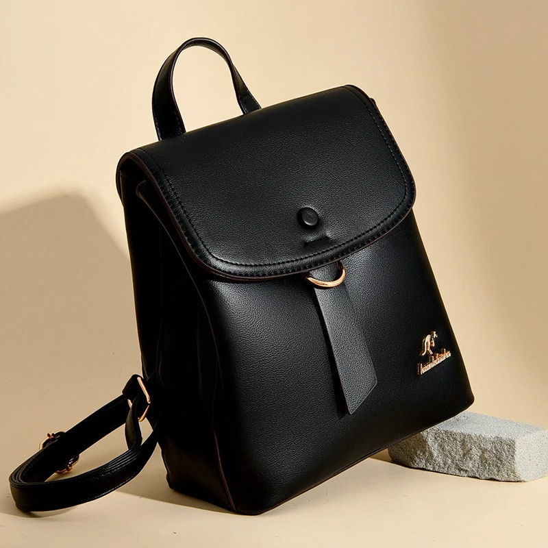 高端欧美时尚妈妈款双肩包轻便质感女士包背包女士拉链多层款