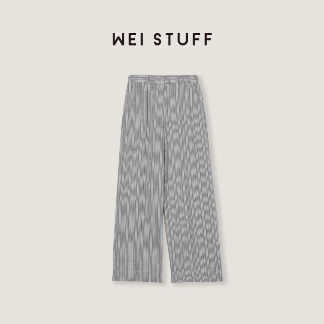 WEI STUFF “海岛度假” 时尚百搭肌理感条纹直筒宽松休闲裤9602 .