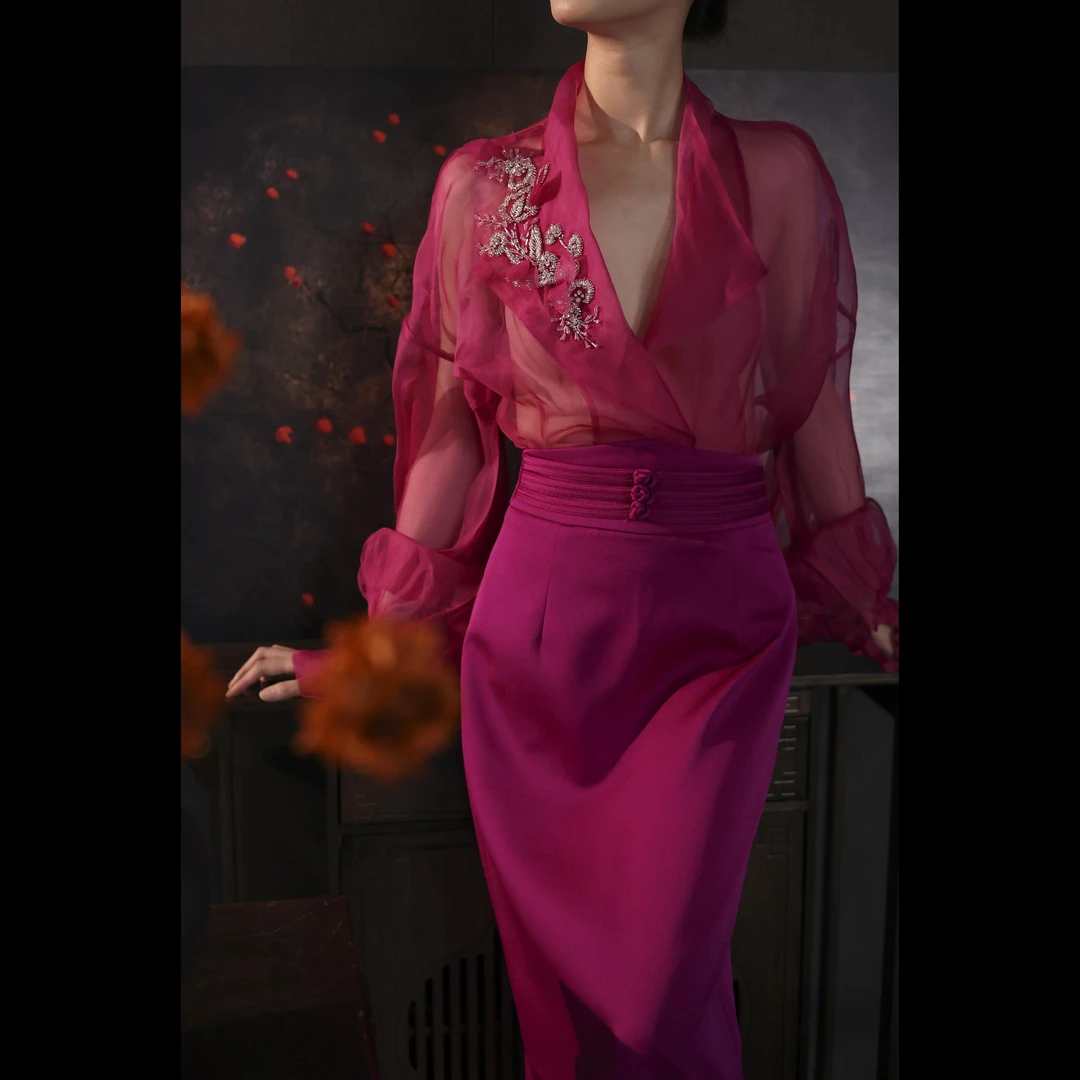 【醉·清风】XM轻奢气质真丝高级感重工钉珠飘逸洋气小众女士上衣