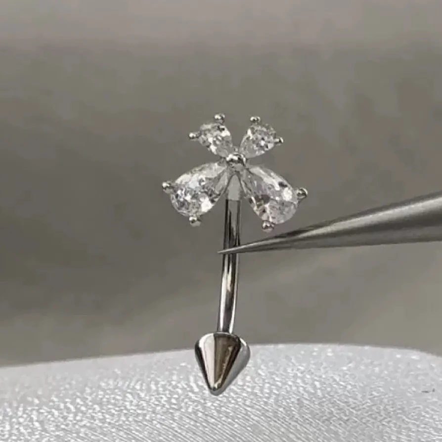 钛钢耳饰 钛钢耳饰 蝴蝶闪闪锆石眉顶rook钉唇中钉钛钢穿刺饰品