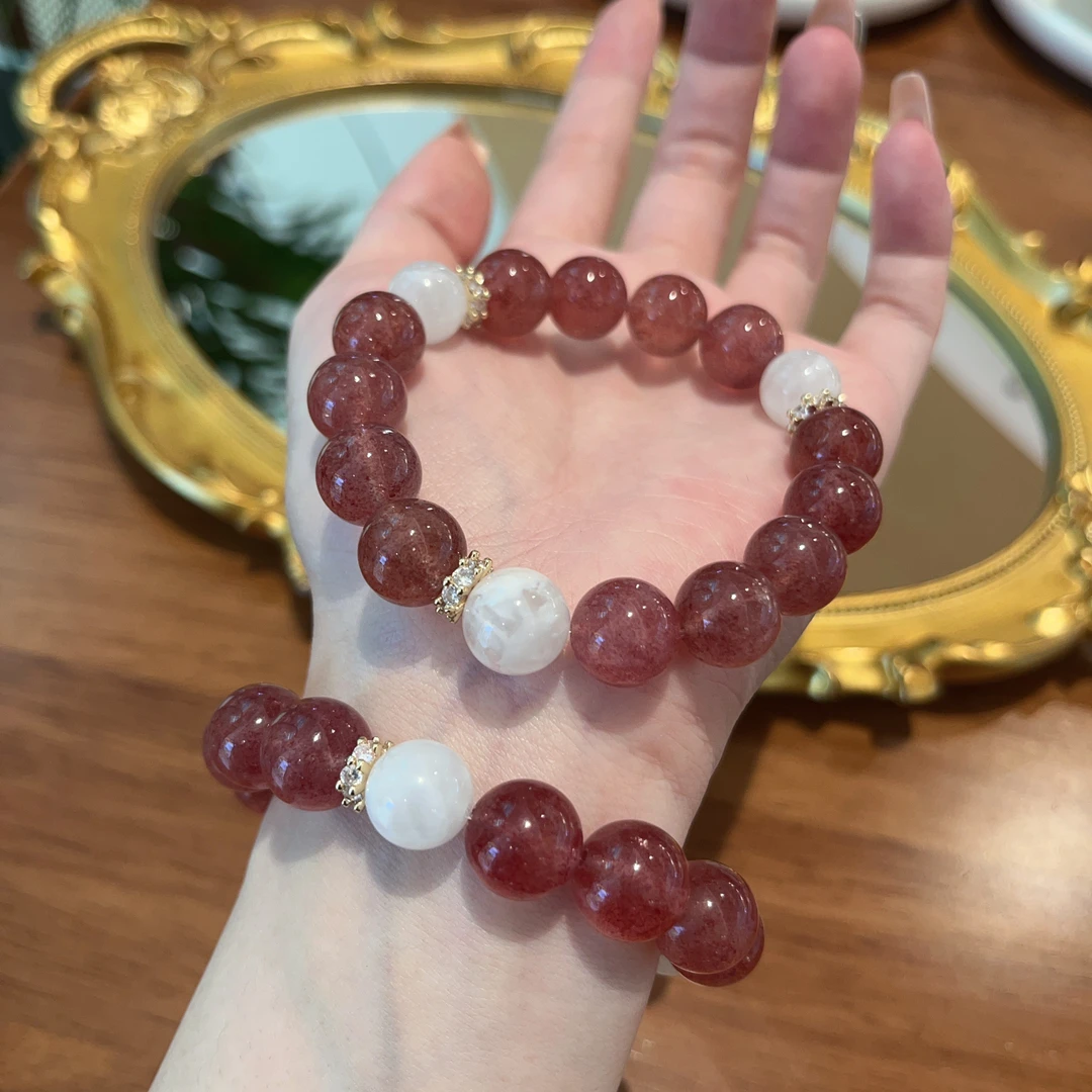 【红鸾心动】草莓晶12mm+雪花幽灵11mm 天然水晶小众手工手串  A075