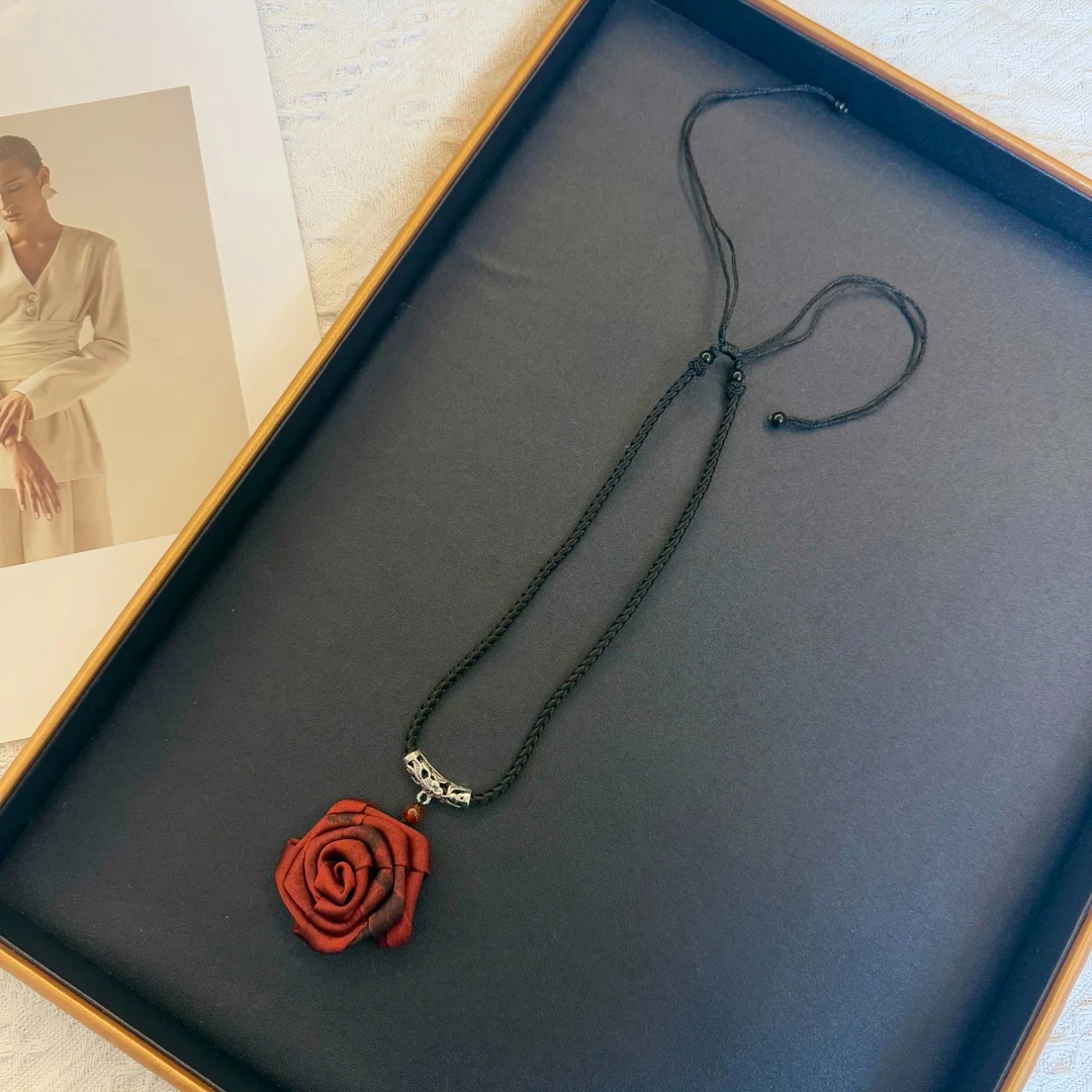 【玫瑰花项链】手工玫瑰花长绳可调节复古优雅