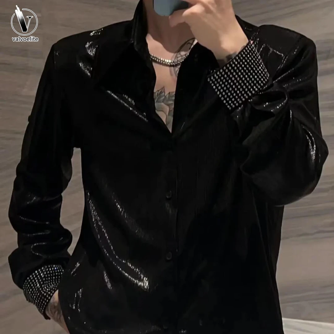 VALVOELITE高级感免烫衬衫男长袖秋新款时尚宽松垂感休闲帅气衬衣