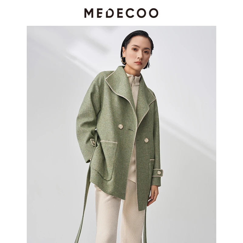墨蒂珂大翻领中长系带风衣外套MHQ32105