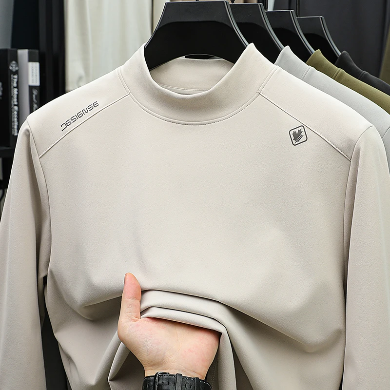 秋冬季半高领长袖T恤男士户外运动轻量一体抓绒打底衫保暖内搭