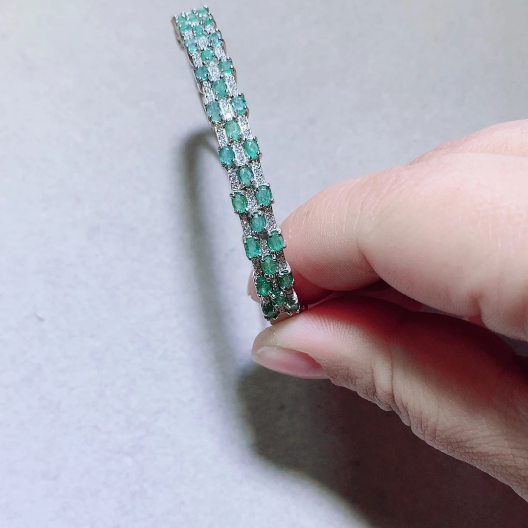 祖母绿手镯银S925镶嵌