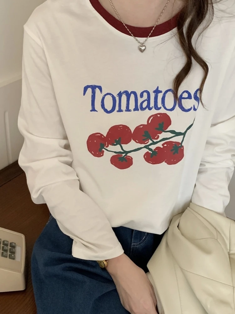 【济州岛】撞色圆领 小番茄图案打底衫