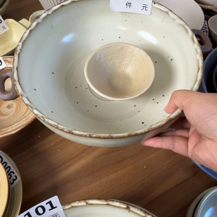 善***肉瓷102粗陶双耳碗加味碟瑕疵款