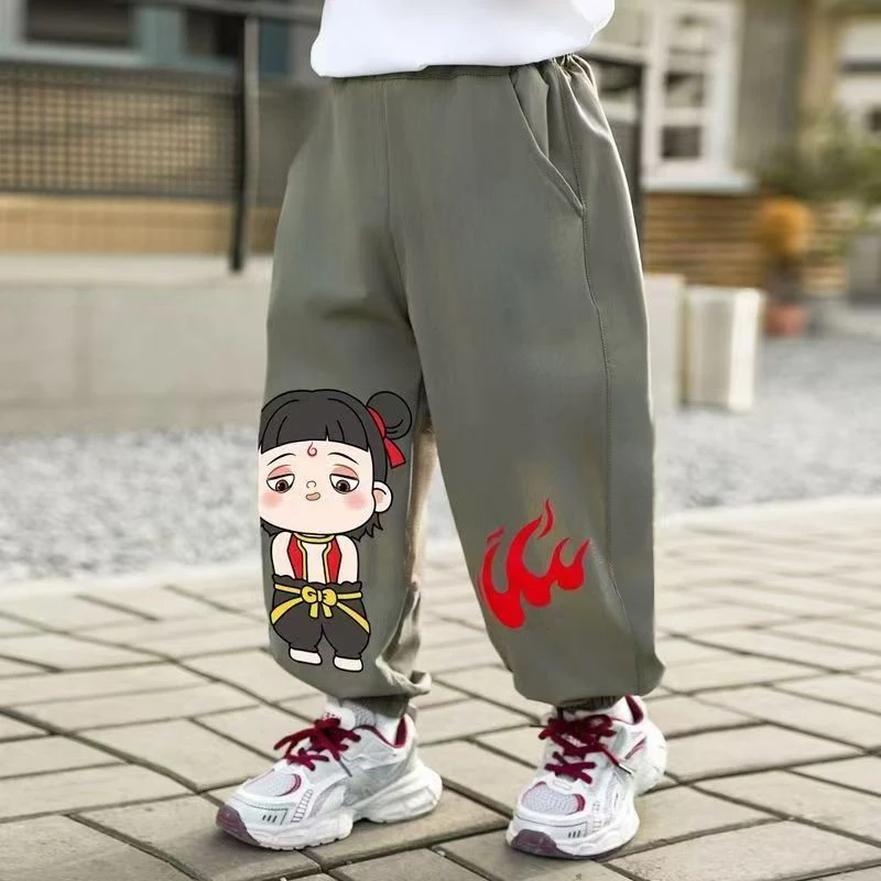 哪吒儿童夏季防蚊裤2025新款时尚网红男童印花卡通潮流宽松休闲裤