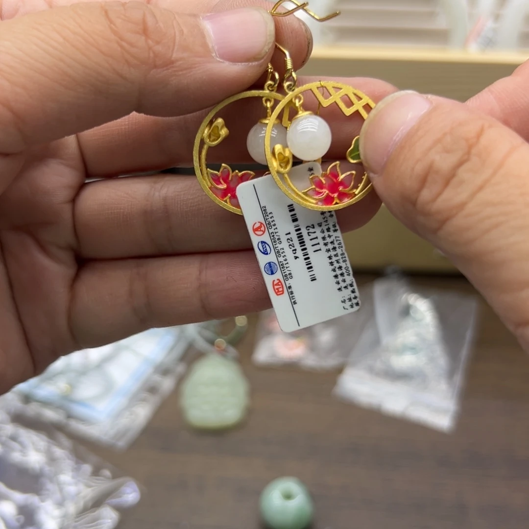 银S925镶嵌和田玉耳饰820