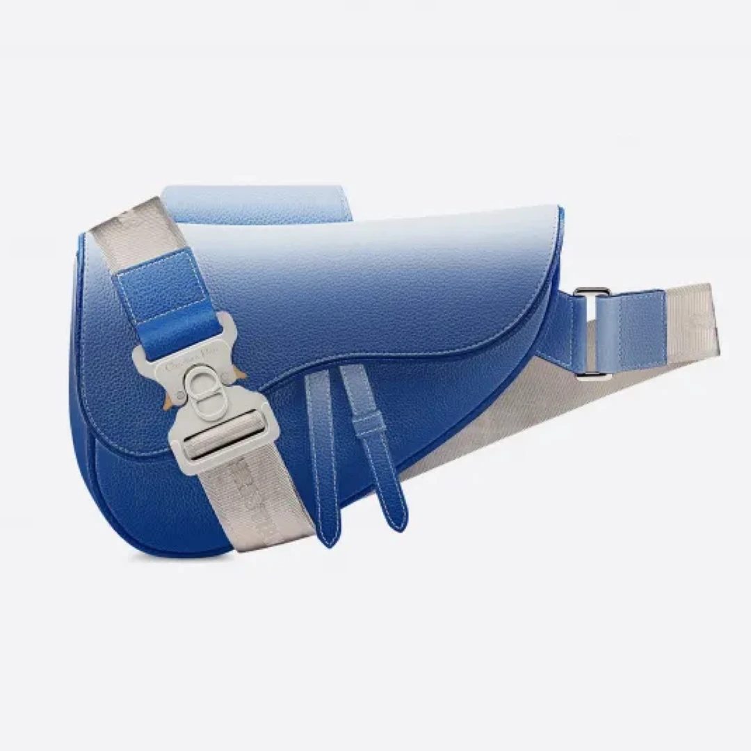 99新Dior迪奥saddle渐变蓝色牛皮8751马鞍包腰包