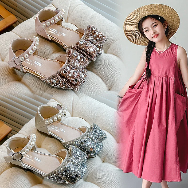 【腿哥专属】2025年夏季新款百搭软底包头洋气小女孩水钻公主鞋 609