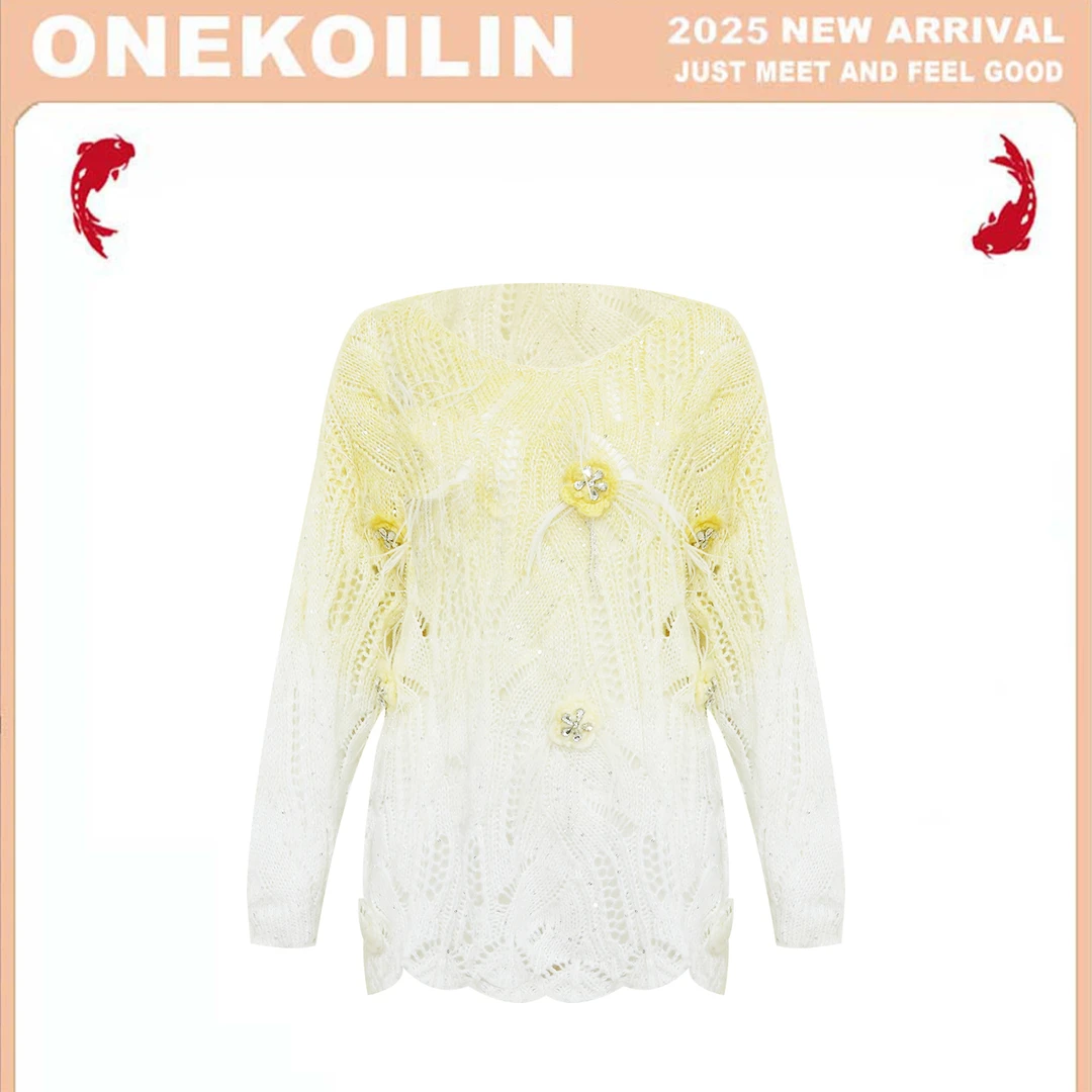 OneKoilin“琥珀流光”手工立体花朵针织毛衣 HPLG