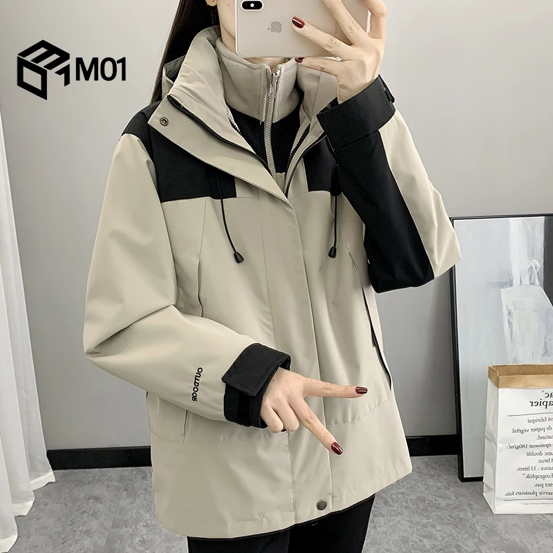 M01冲锋衣女2025新款三合一可拆卸秋季加绒加厚防风防水登山服潮
