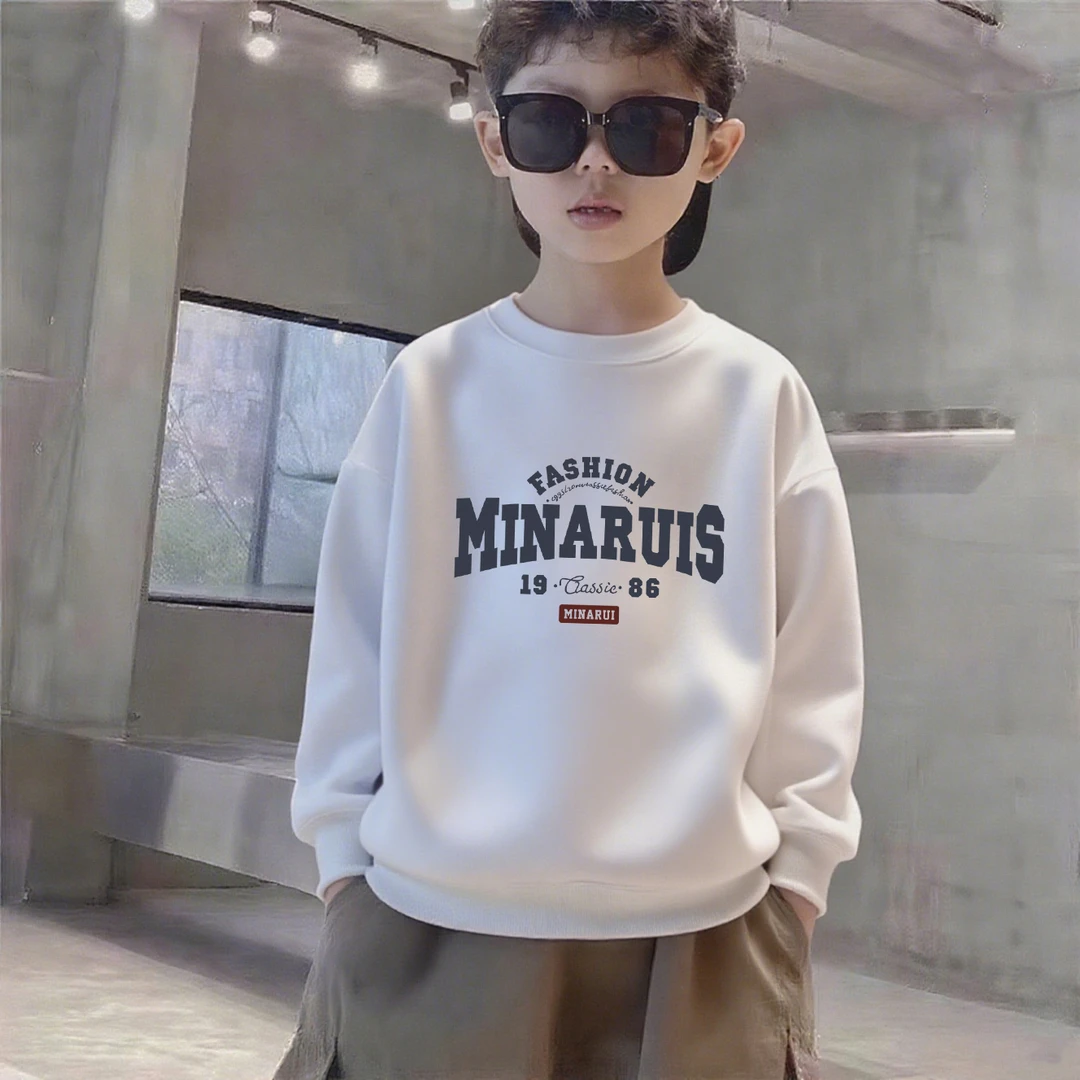 男童春秋款中大童长袖t恤2025新款儿童卫衣男孩加绒白色上衣宽松T