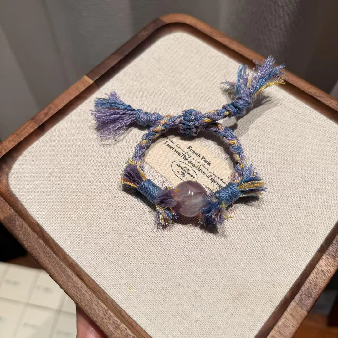 紫兔毛水晶编绳手链W619