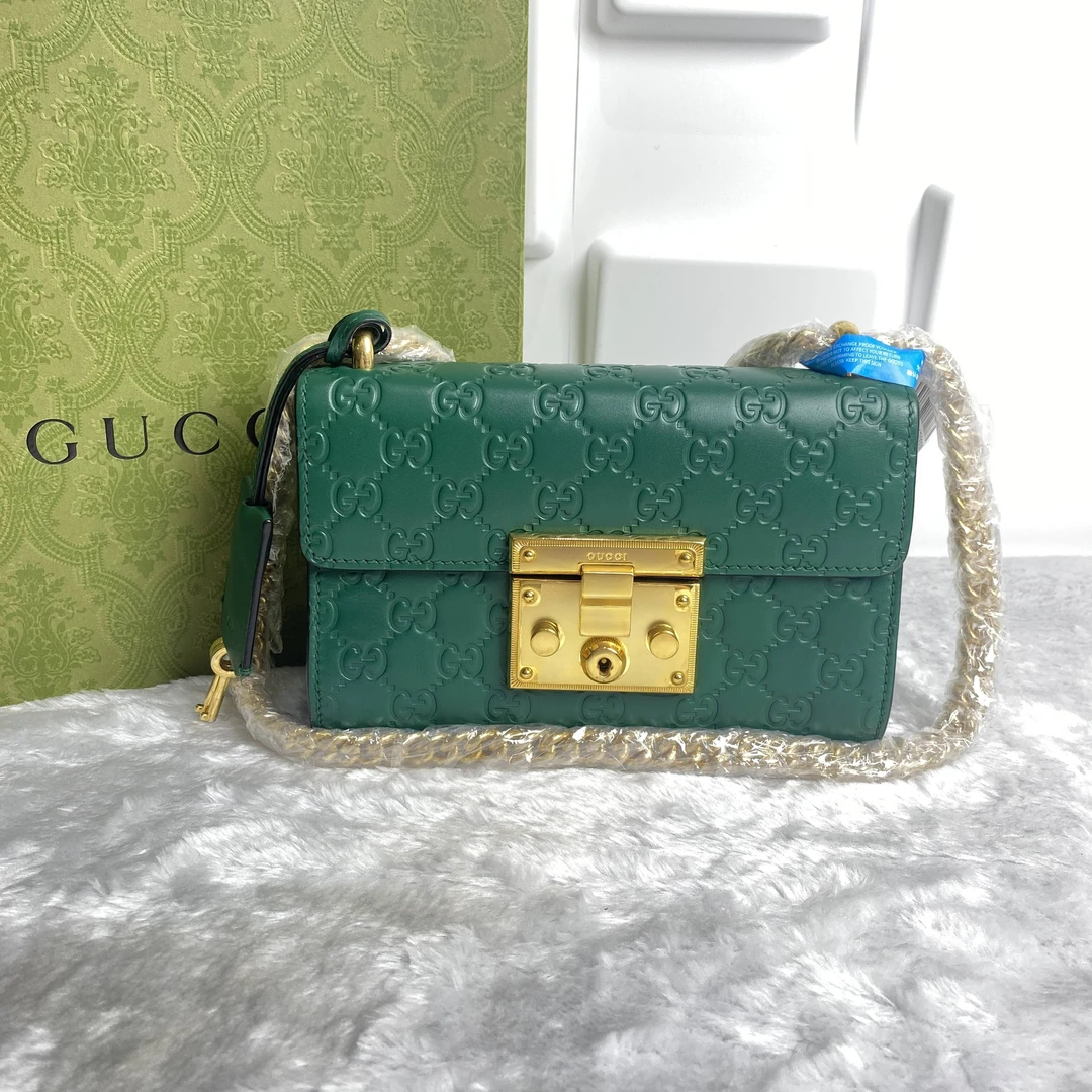 99新 GUCCI/古驰 静文专属 padlock绿色单肩包 THYX2014