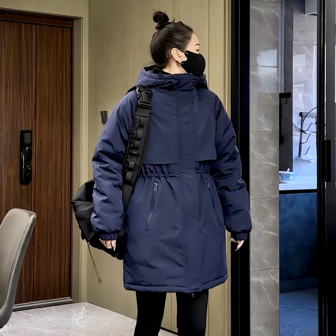 2024冬季新款加厚棉衣女中长款休闲宽松显瘦保暖收腰潮款连帽棉服