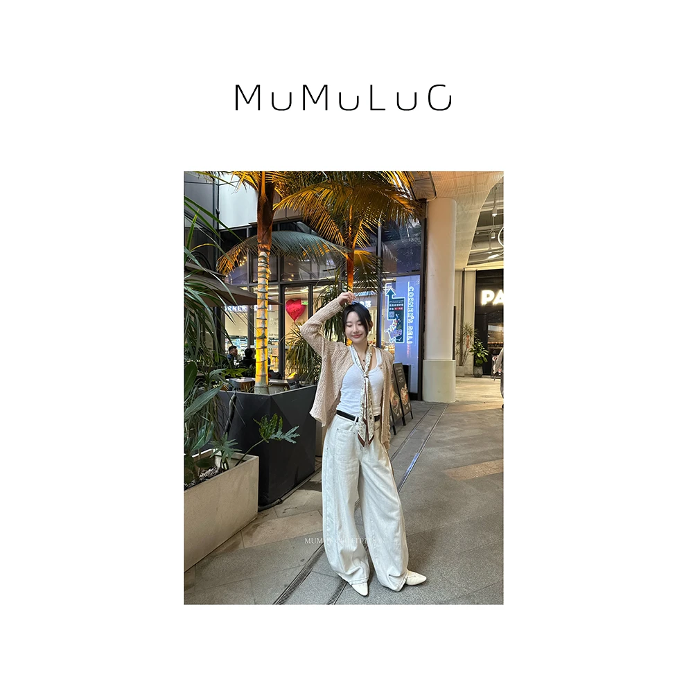 罗炑炑“布兰迪假期”一字式口袋设计水洗明线弯刀牛仔裤 MML9036