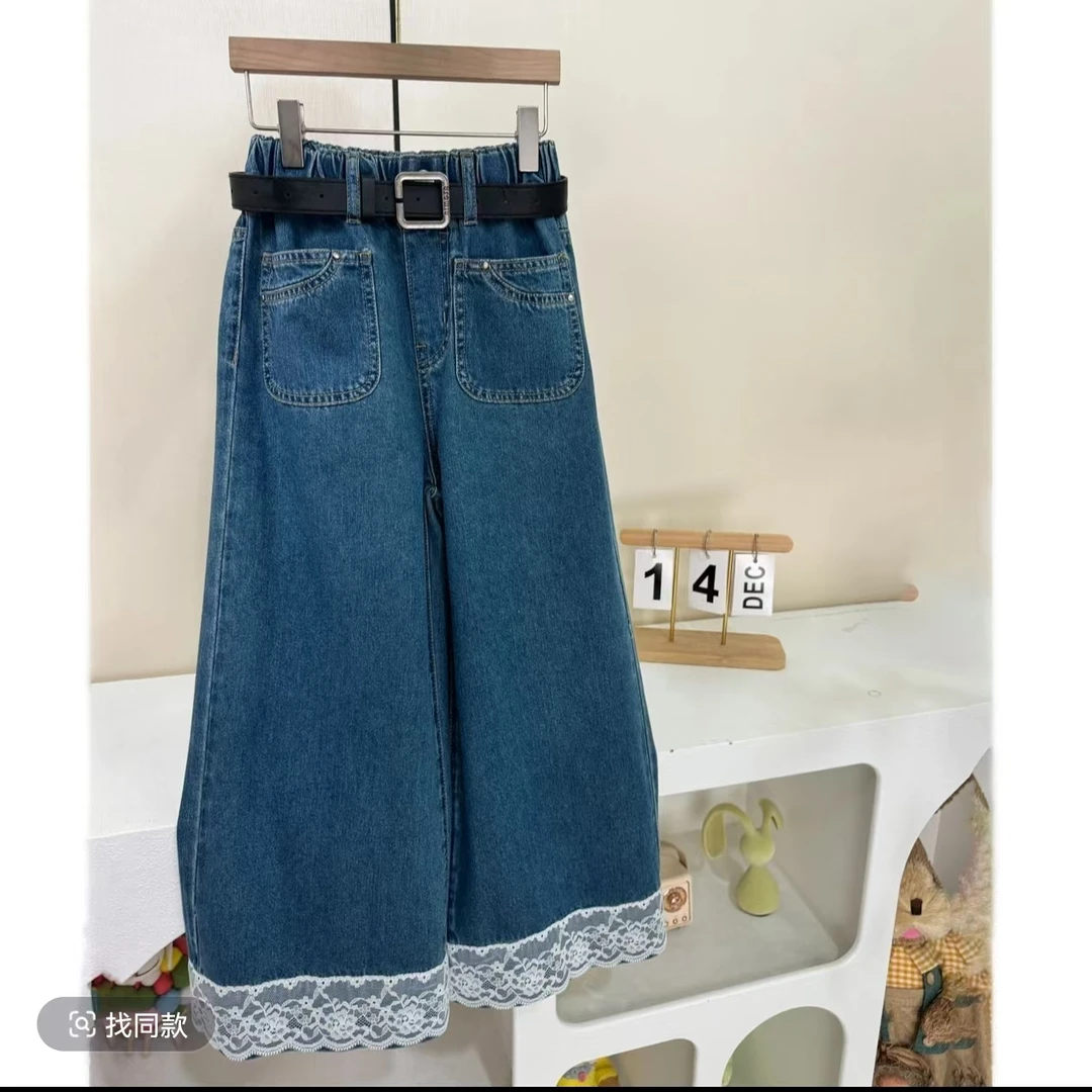 女童牛仔裤春秋新款2025儿童蓝色高腰休闲直筒百搭韩版宽松显瘦