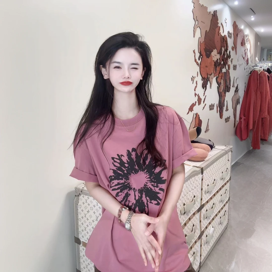 【向日葵】宽松大版短袖T恤印花 男女同款纯棉上衣体恤休闲显瘦