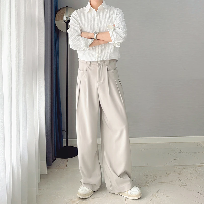朱渣渣春夏季大阔腿裤宽松垂感西裤休闲男设计感直筒拖地裤长裤潮