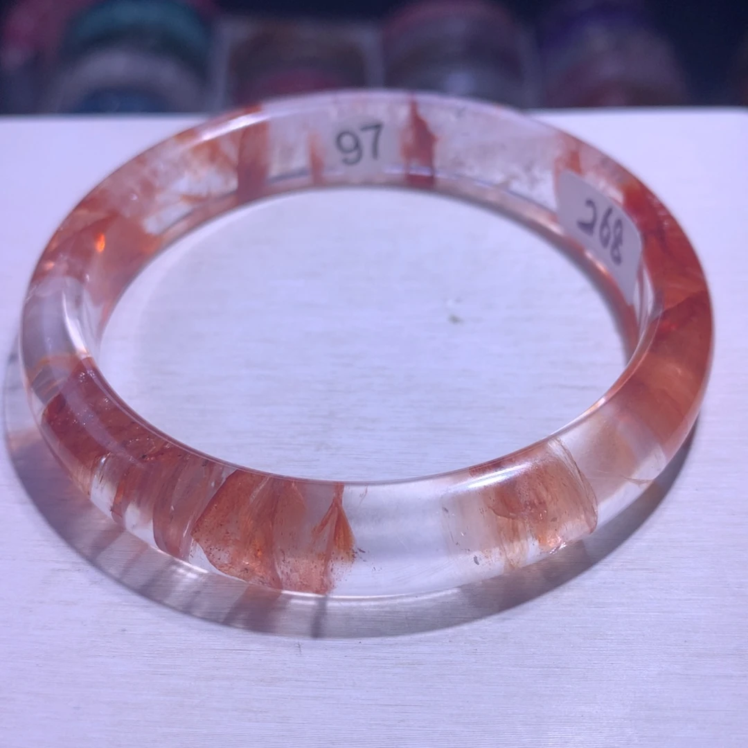 水晶手镯银S925镶嵌红胶花64.4圈97