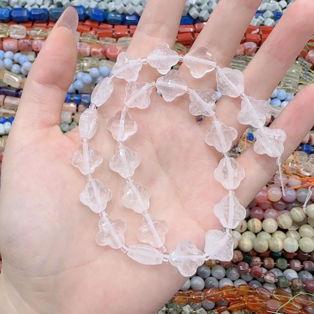 玛瑙/玉髓未镶嵌珠宝半成品老矿白水晶切面四叶草一条特价