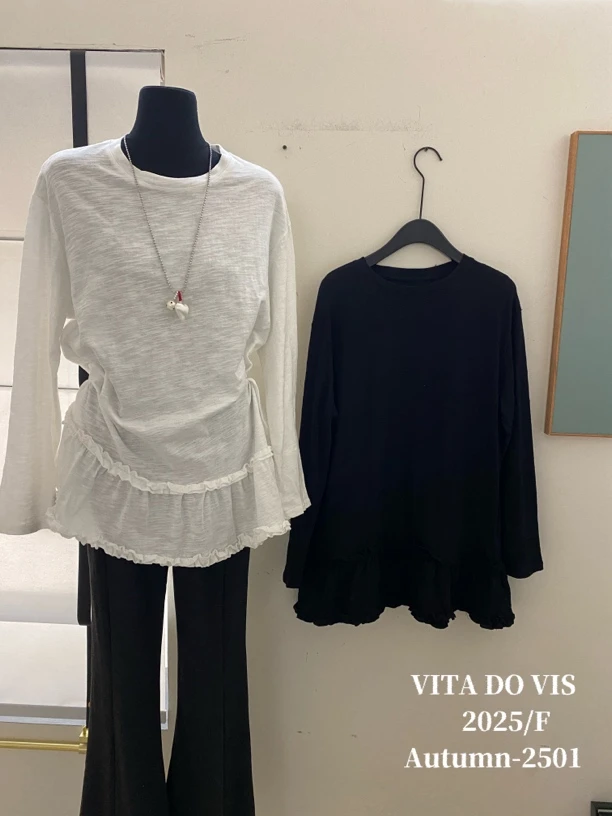 Vita 2501# 竹节M打底花边小T