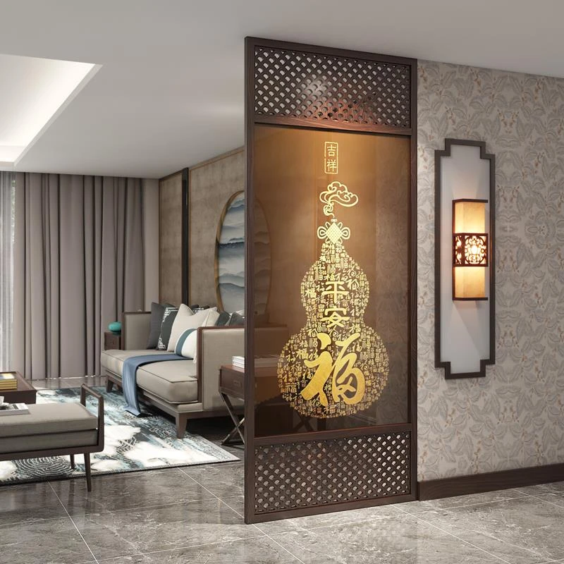 屏风隔断客厅家用实木鱼鳞纹入户进门玄关遮挡新中式格栅福字定制