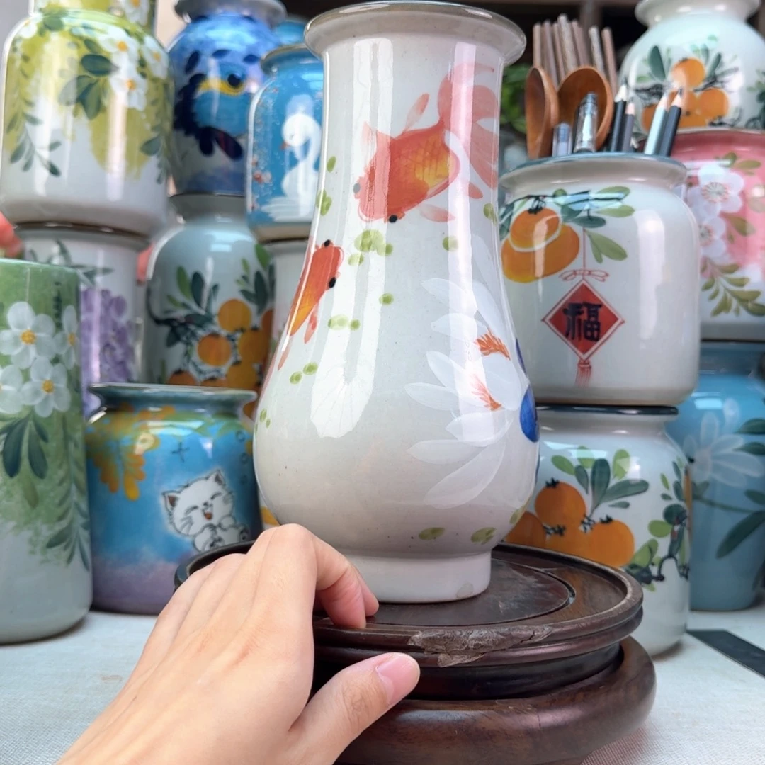 景德镇陶瓷手绘花瓶无孔