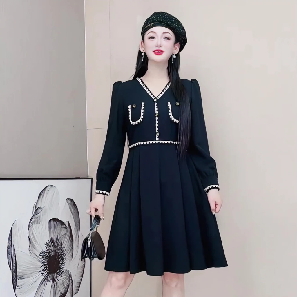 3125大码女装秋冬连衣裙微胖女生气质小香风高级感法式显瘦连衣裙