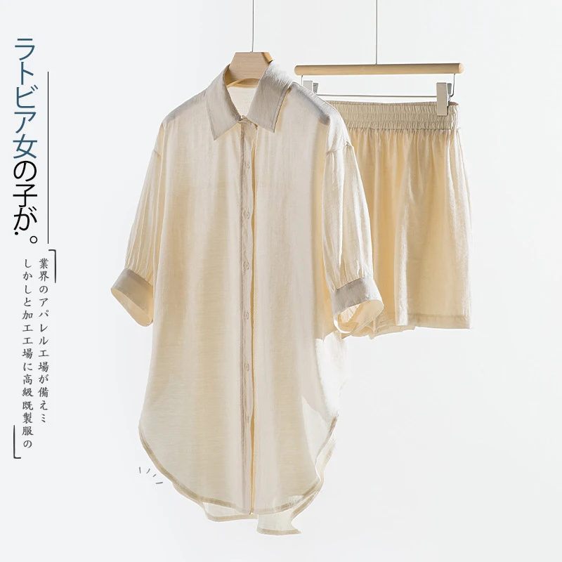 2025春夏新款简约宽松百搭衬衫短裤套装白色休闲短袖裤子两件套