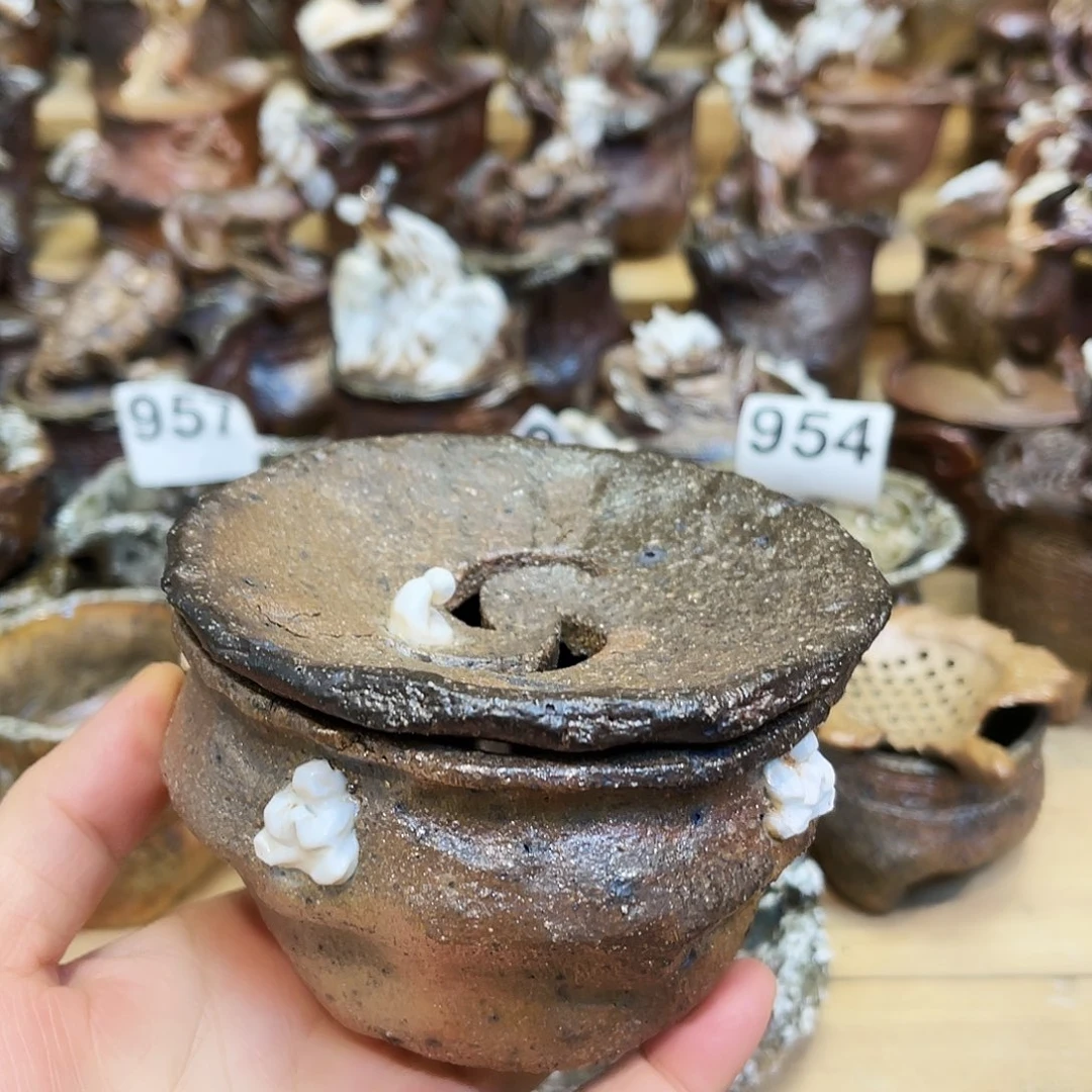 瓶柴烧粗陶手捏茶盂