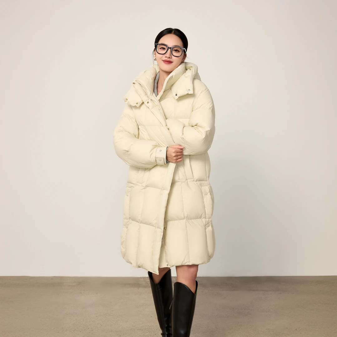 YAYA/鸭鸭长款羽绒服女士2024年冬季极寒韩版时尚连帽保暖外套