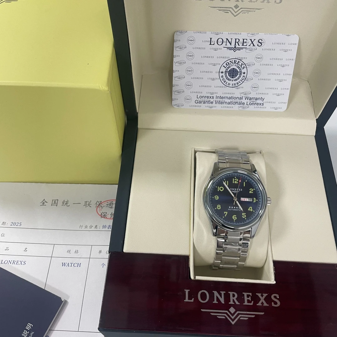 LONREXS/五星上将蓝面/表径41mm男士经典全自动腕表