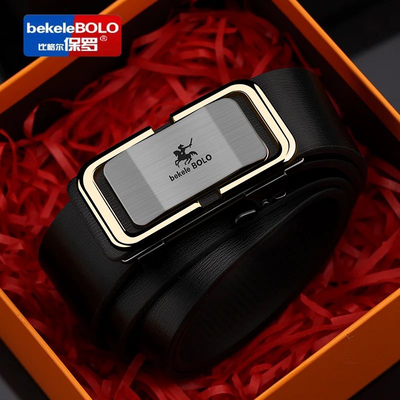 比格尔保罗皮带男士真皮无牙自动扣百搭腰带青中年轻人正品裤带