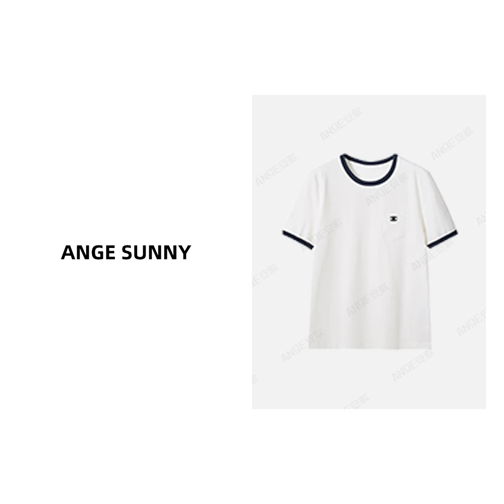 ANGE SUNNY【凯旋门刺绣T恤】休闲圆领撞色简约百搭T恤 时尚新款
