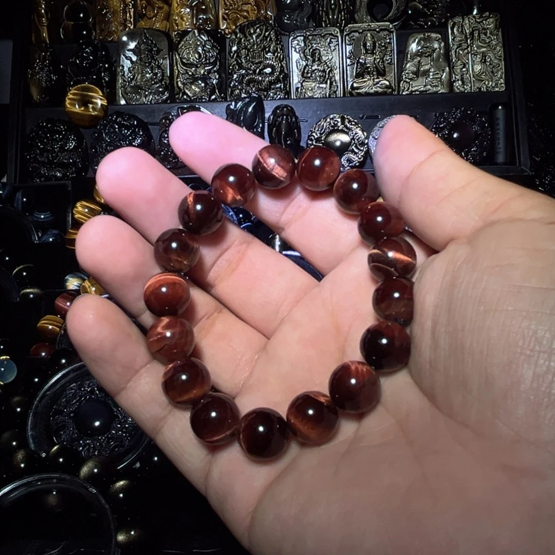 未镶嵌黑曜岩手链不**饼虎眼石红虎眼12m