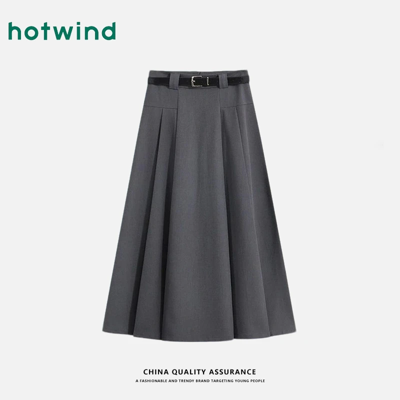 Hotwind/热风轻职风A字半身裙女2025新款梨形遮胯显瘦中长款裙子