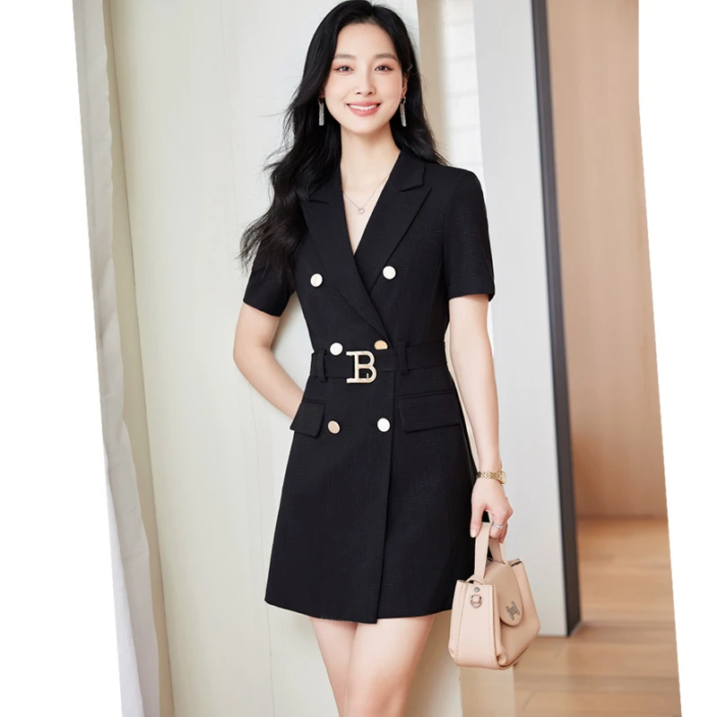 西装连衣裙女2025夏季新款法式气质英伦风修身显瘦高端黑色西服裙