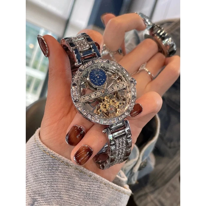 日月星辰机械表2023新款镂空女士机械轻奢小众手表女名牌正品女表