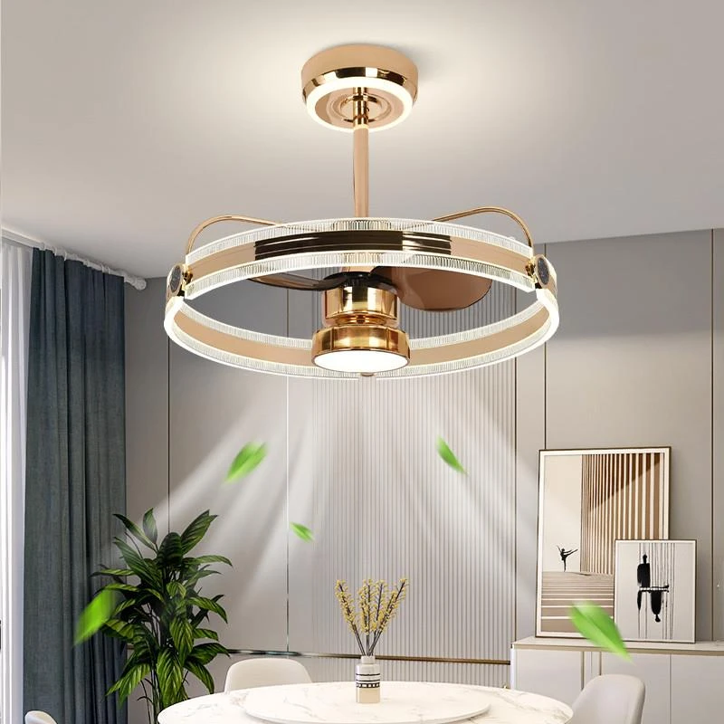轻奢餐厅风扇灯简约现代大气客厅金色智能饭厅吊扇灯卧室新款吊灯
