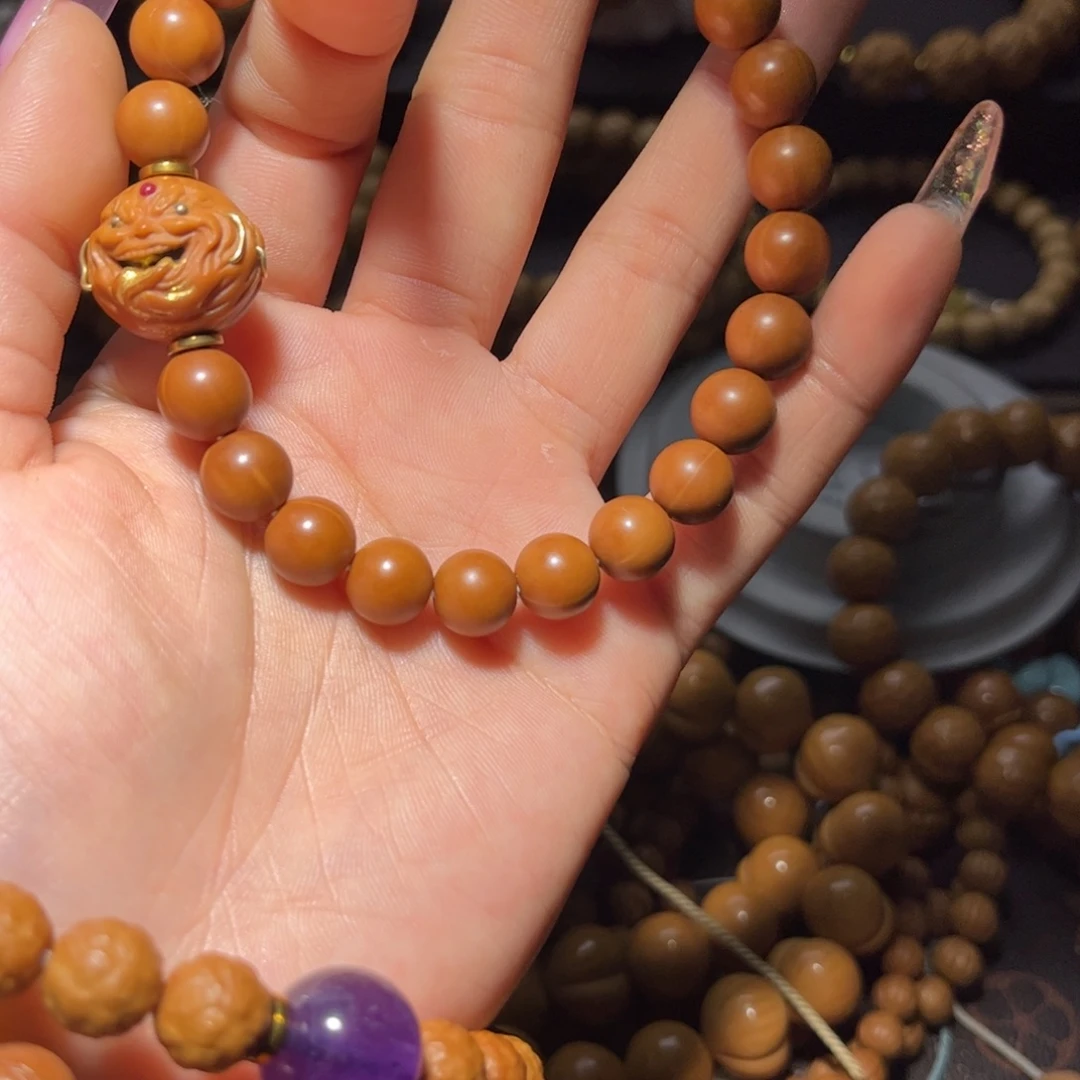****七猴头核桃吊坠9+龙岩料正圆光珠手串全品无瑕无药