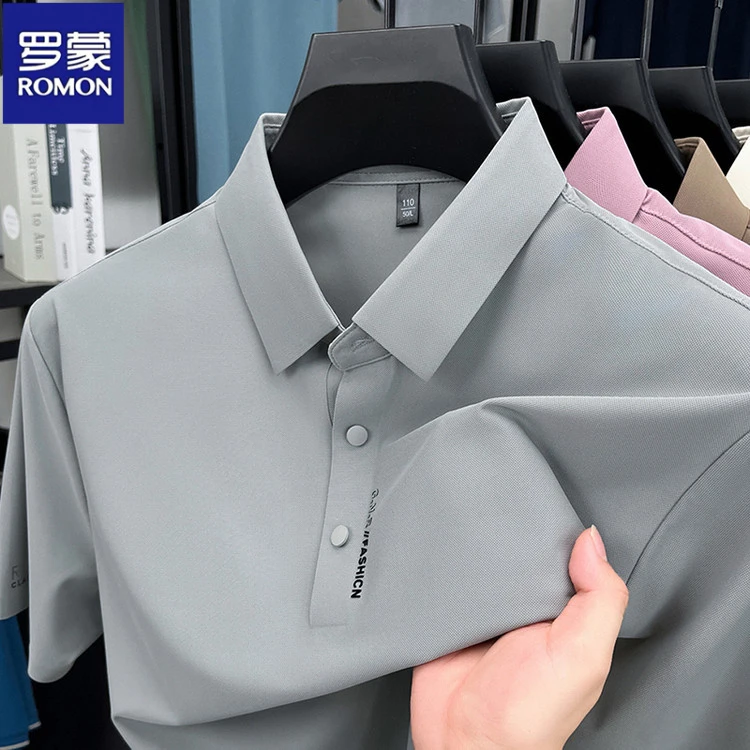 罗蒙夏季薄款中年男士t恤商务休闲无痕男装翻领短袖T恤透气POLO衫