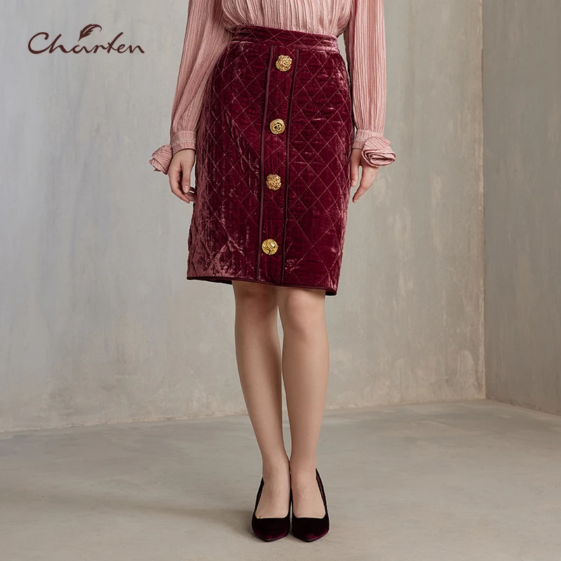 【蜜思仝专属】朝峰冬季气质优雅风单排扣半身裙CFE5D005-0006E