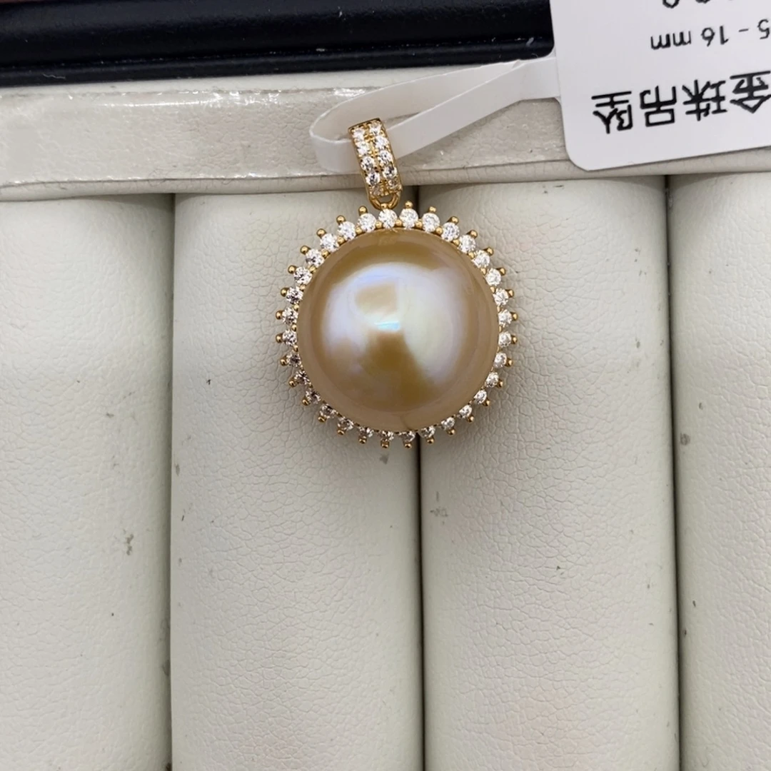 定制海水珍珠银S925镶嵌吊坠(不含链)金珠吊坠15-16mm